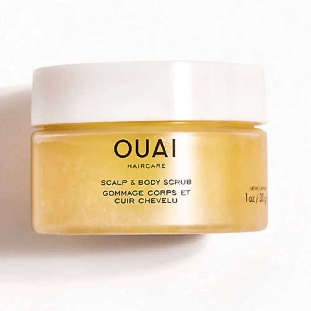 OUAI Scalp & Body Scrub size sample deluxe 30mg plus Ipsy drawstring bag